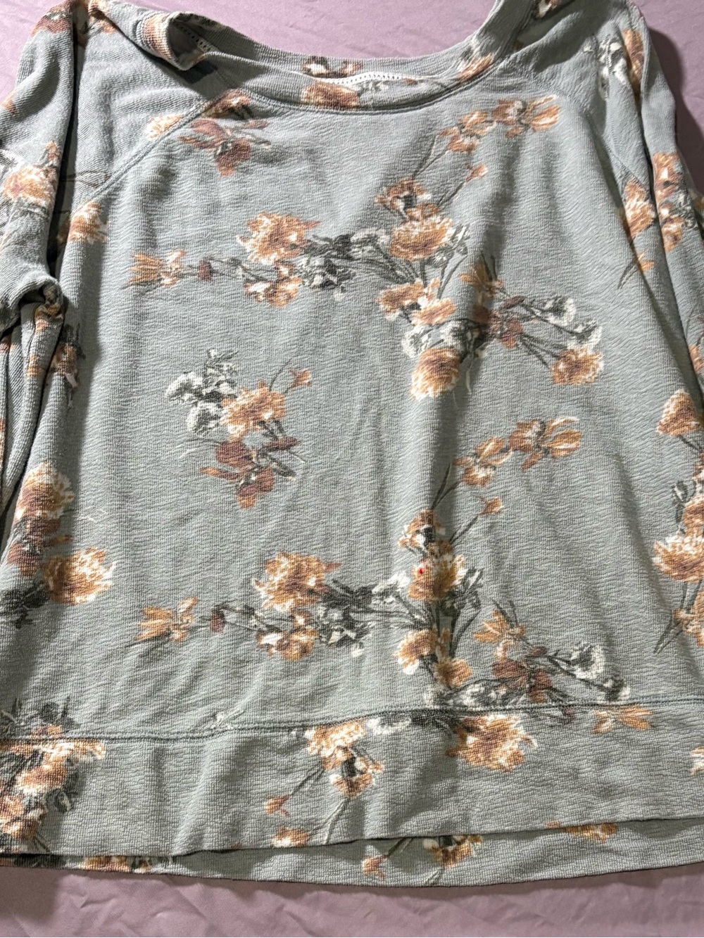Maurices Sage Floral Long-Sleeve Pullover with Peach Blooms